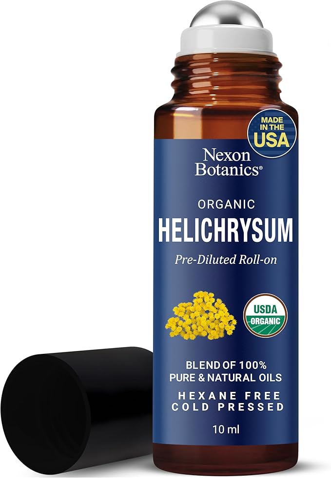 Organic Helichrysum Essential Oil Roll On 10 ml – Natural Aromatherapy Blend for Skin Care, Relaxation, Calm Mind, Stress Relief & Daily Wellness – Nexon Botanics