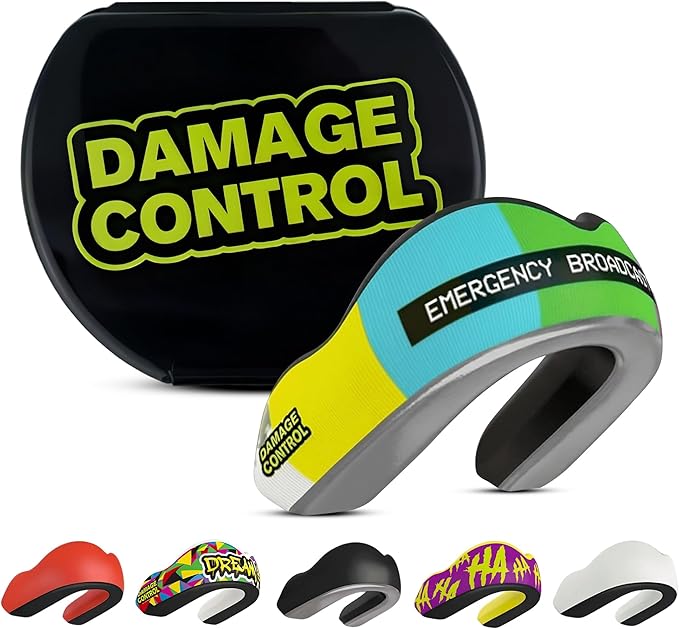 DAMAGE CONTROL Extreme Impact Mouth Guard – Sports Mouthguard for Boxing, MMA, BJJ, Hockey, Rugby, Lacrosse, & More – Mouthpiece for Teeth & Jaw Protection, Youth & Adults (Youth, Emergency Broadcast)