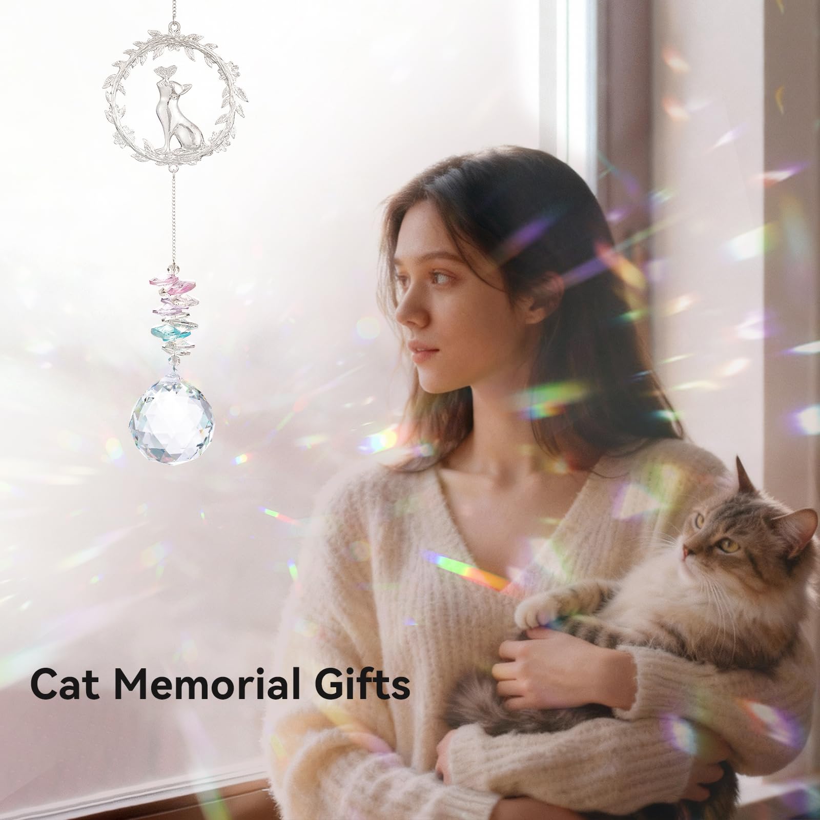 Cat Memorial Gifts for Loss of Cat, Cat Sympathy, Pet Memorial Suncatcher