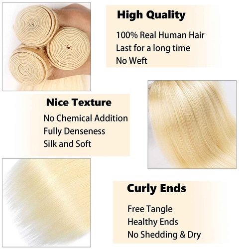 Fabimiya 16 18 20 Inch Bundles Human Hair Blonde 613# Straight Wave Human Hair Bundles Unprocessed Soft Sewn In Hair with Double Weft for Black Women