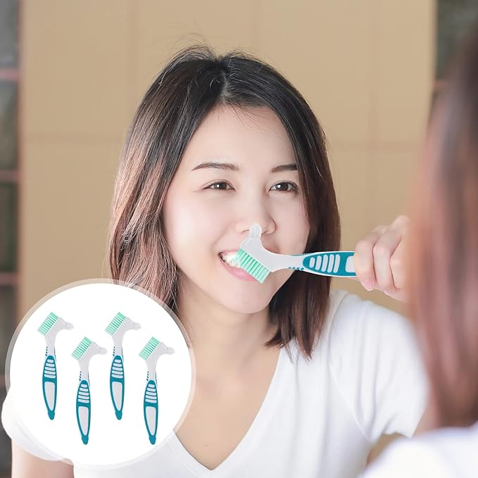 Healifty Portable Denture Cleaning Double-Head Toothbrush 6.5 Inch Lightweight Oral Care Tool for Fake Teeth Cleaning and Gum Protection