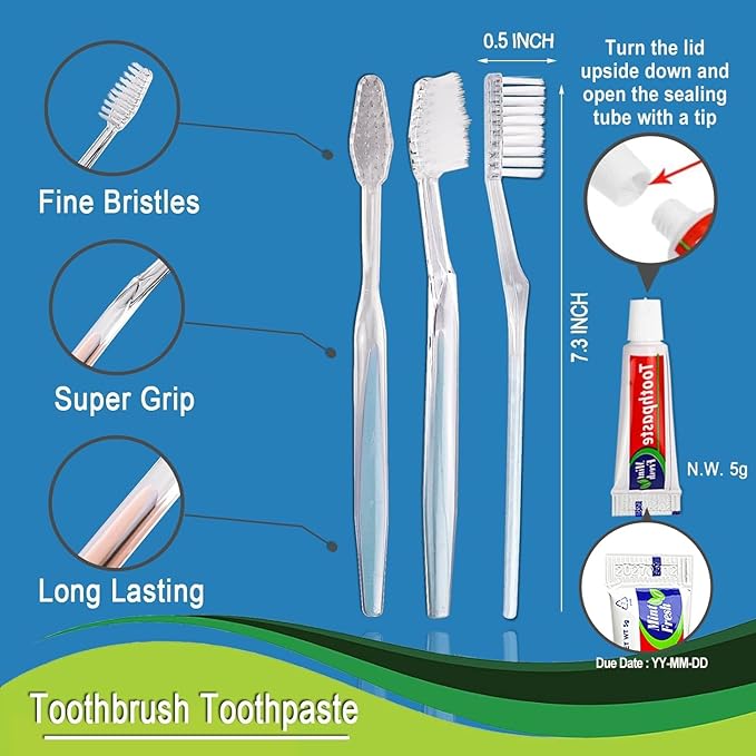 HQSLsund 60 Pack Disposable Toothbrushes with Toothpaste Individually Wrapped (2colors)