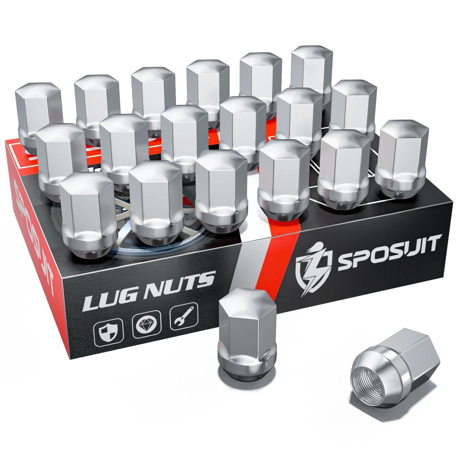 Sposuit 9/16-18 Lug Nuts - Replacement for 2005-2011 Dodge Dakota, 2004-2009 Durango - OEM Factory Style Closed End Chrome Lug N