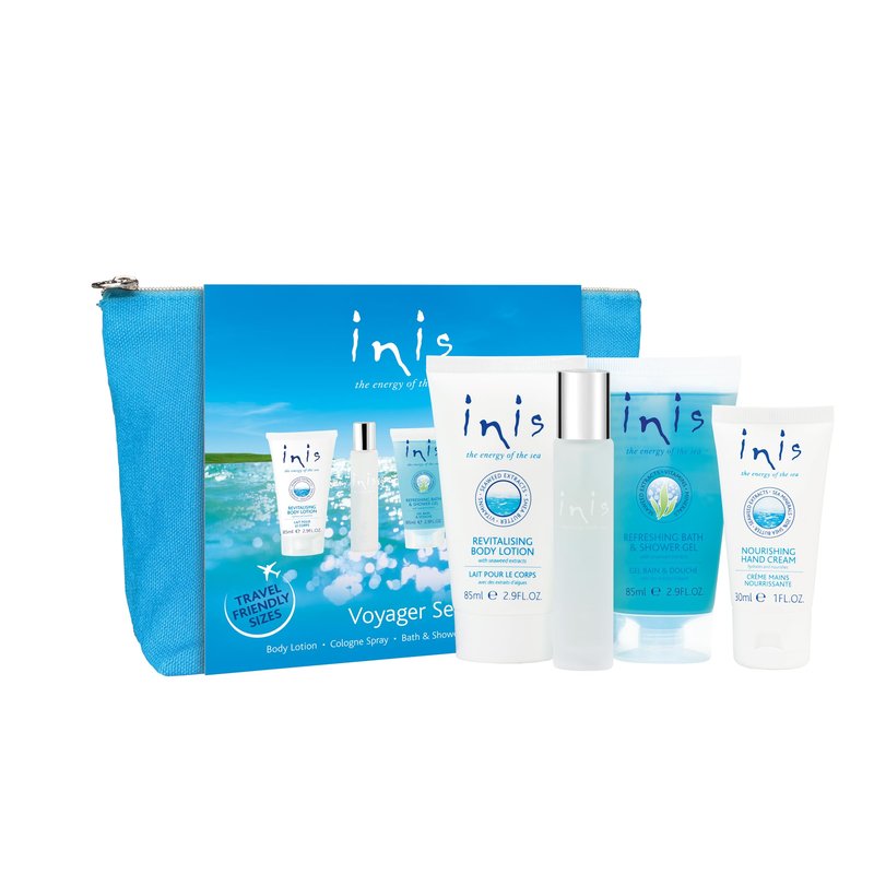 Inis the Energy of the Sea - Voyager Gift Set for Women and Men, Travel Size Toiletries with Mini Cologne, Bath and Shower Gel, Body Lotion and Hand Cream, Clean Ocean Fresh Unisex Fragrance