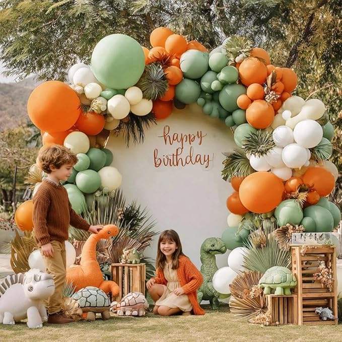 Dusty Green Orange White Balloon Garland, Double Stuffed Burnt Orange Sage Green Ivory Yellow Balloons Arch Kit for Baby Shower Gender Reveal Easter Birthday Safari Jungle Party Decorations