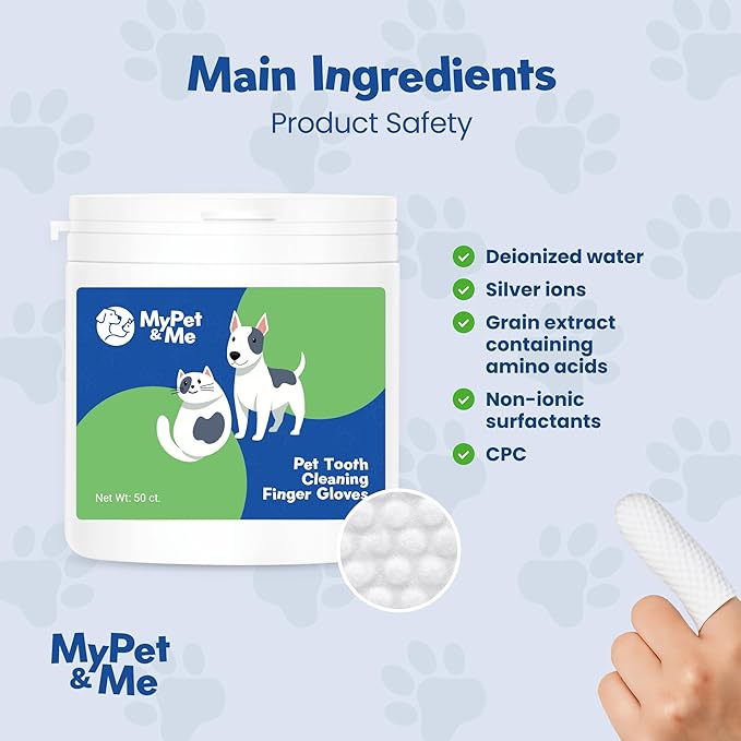 My Pet & Me Dog & Cat Finger Toothbrush Wipes – 50 Ct | Disposable Dental Wipes for Pets | Gentle, No-Rinse Oral Cleaning Gloves for Easy Teeth Care