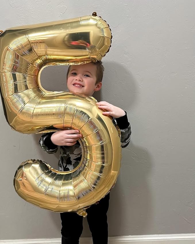 Champagne Gold Number 5 Balloon 40 Inch, White Gold 5 Balloon Number, 5th Birthday Decorations, Light Gold Party Supplies for Boys Girls