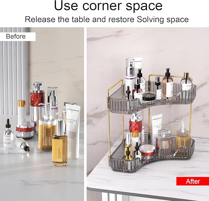 GTI 2 Tier Makeup Organizer, Large Capacity Bathroom Counter Organizer, Perfume Cosmetics Skincare Vanity Organizers, Dresser Countertop Organizer and Storage for Women (Gray)