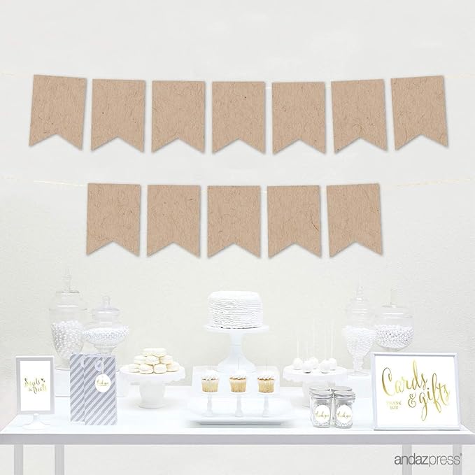 Andaz Press Hanging Pennant Banner with String, Kraft Brown, 1-Set, 24 Pennants, Approx. 12-Feet Long