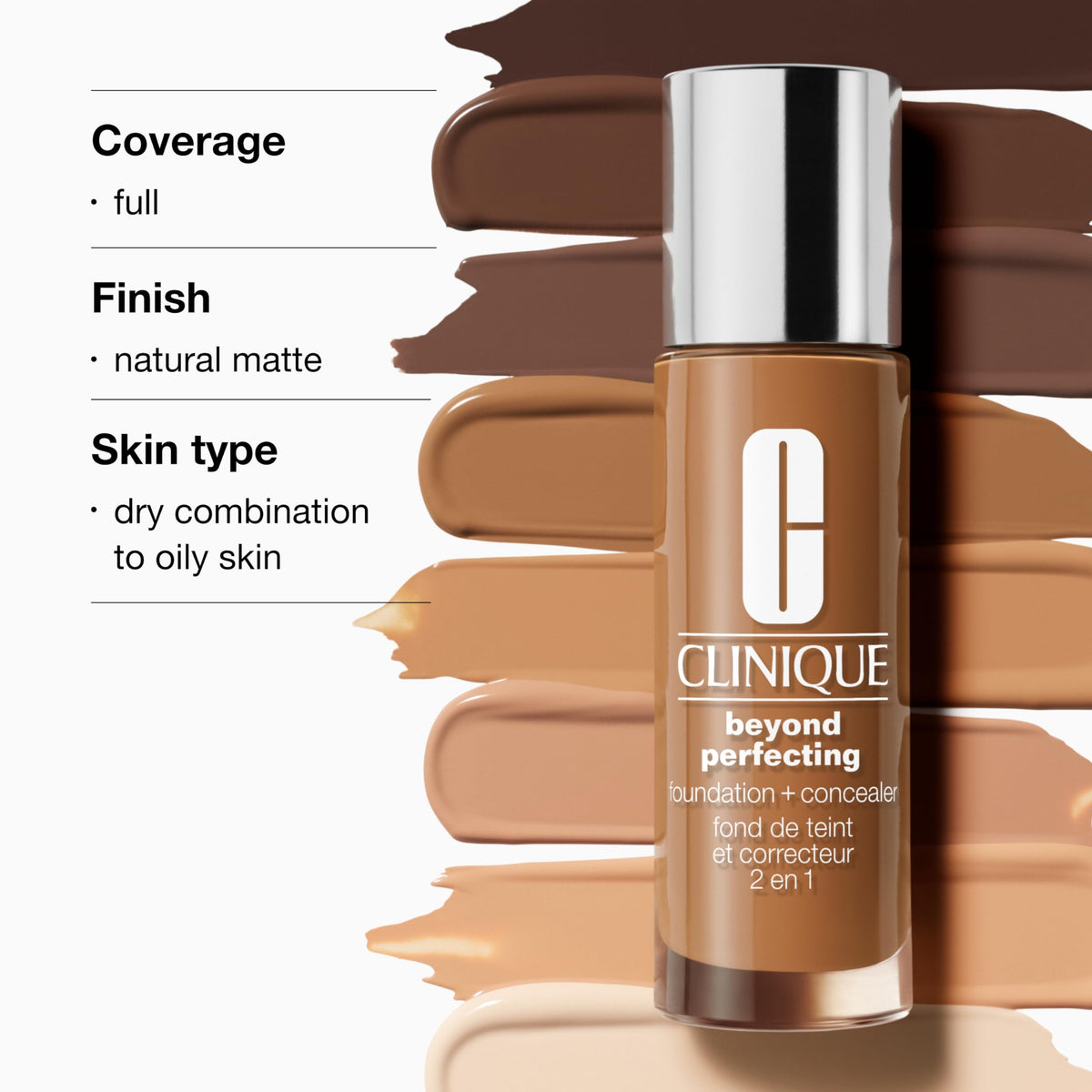 Clinique Beyond Perfecting Lightweight Liquid Foundation + Concealer For Dry Combination to Oily Skin Types | Full Coverage + Natural Matte Finish, Sesame, 1 Fl Oz