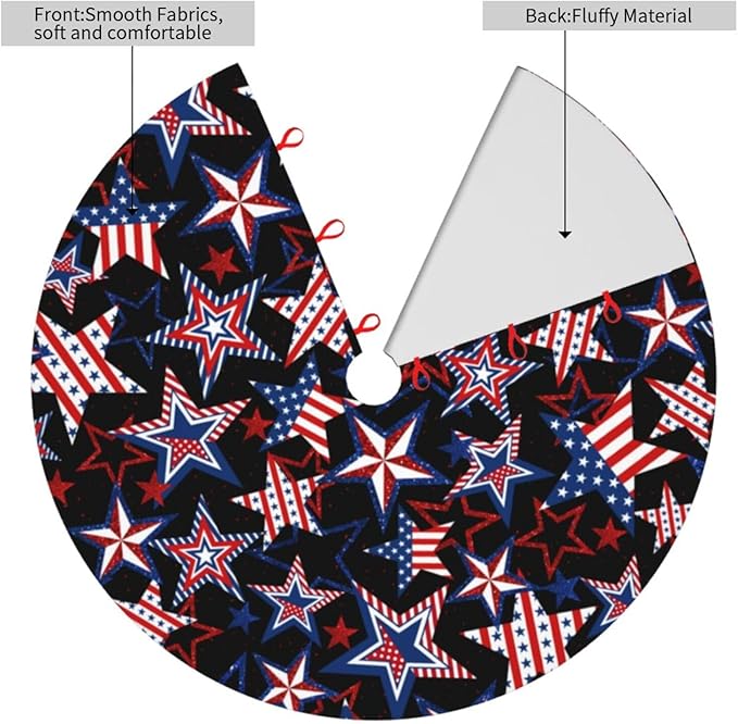 Patriotics American Flag Stars and Stripes Veterans Day Christmas Tree Skirt 4th of July Decorations Christmas Tree Ornaments Holiday Party Indoor Outdoor 48"