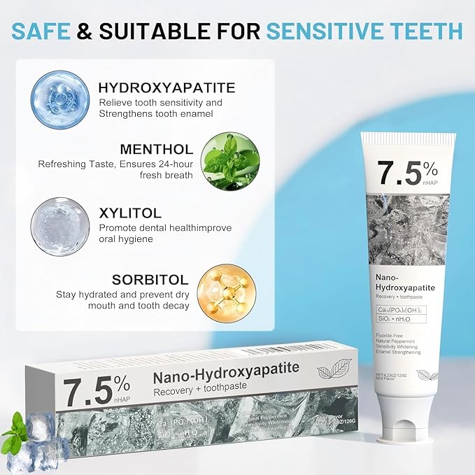 Hydroxyapatite Toothpaste 3-Pack, 7.5% HAp, Fluoride-Free, Enamel Repair & Whitening, Mint