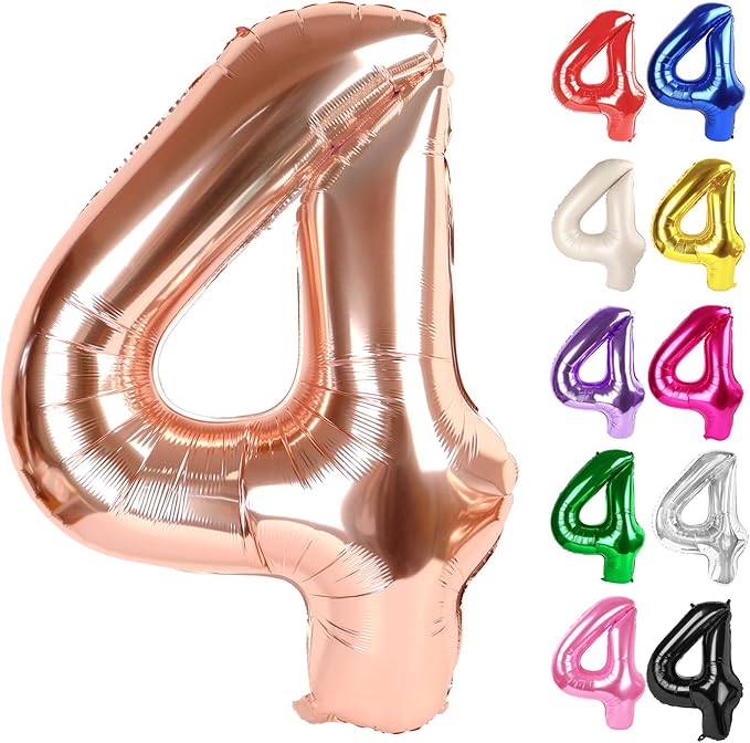 Rose Gold Number 4 Balloon 40 Inch, 4 Balloon Number, 4th Birthday Decorations, Rose Gold Party Supplies for Boys Girls