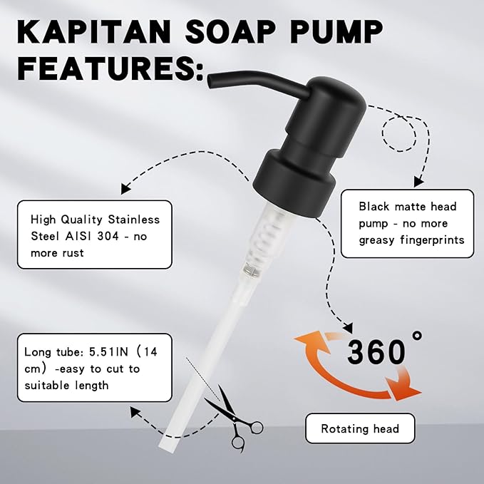 2 Pack Soap Dispenser Pump Head Replacement 304 Stainless Steel for Standard 28/400 (26 mm - 28mm / 1.02 in-1.10 in) Neck Size, Kitchen Bathroom Lotion Refill Dispenser (Black)