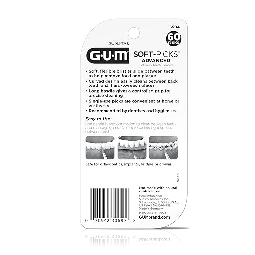 GUM Soft-Picks Advanced, Easy to Use Dental Picks for Teeth Cleaning and Gum Health, Disposable Interdental Brushes with Convenient Carry Case, Dentist Recommended Dental Picks, 60ct (3pk)