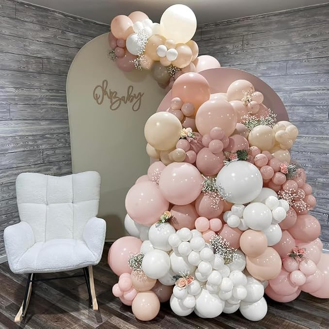 Dusty Pink White Balloon Garland Double Stuffed Baby Pink Nude Beige Balloons Cream Balloon Arch Kit for Boho Baby Shower Easter Birthday Bridal Shower Wedding Mother's Day Party Decorations
