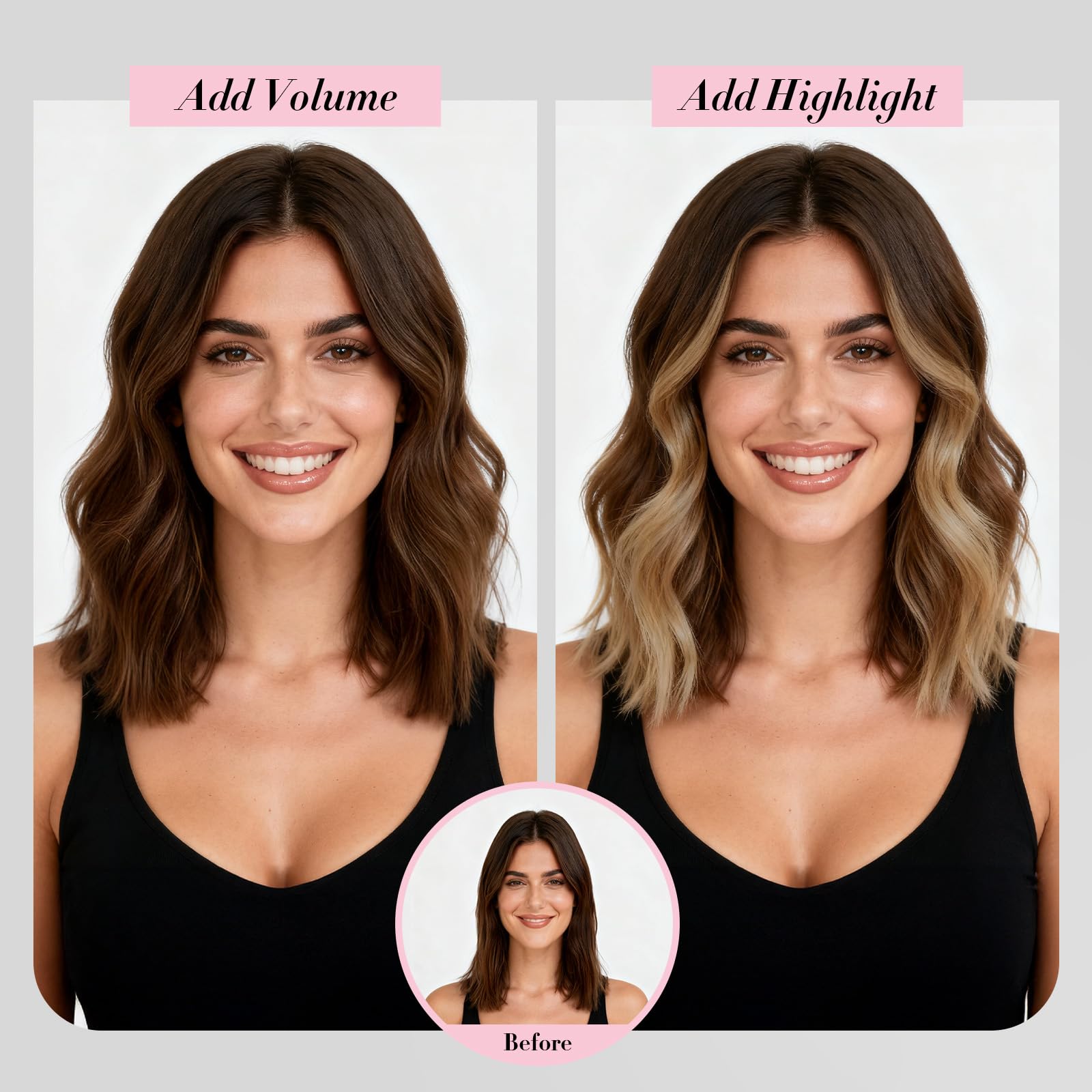 Clip in Short Hair Extensions Real Human Hair,Prokyvity Invisible Human Hair Clip in Extensions Short,(6inch&8inch)4 pieces Mini Extensions for volume or highligh,Meduim Brown