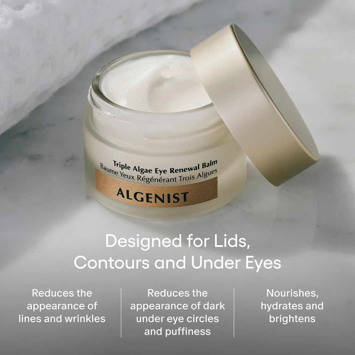 Algenist Triple Algae Eye Renewal Balm - Hydrating Vegan Eye Cream with Caffeine, Alguronic Acid & Peptides to Help Reduce Dark Circles, Puffiness, Fine Lines & Wrinkles - Travel Size (0.5 oz)