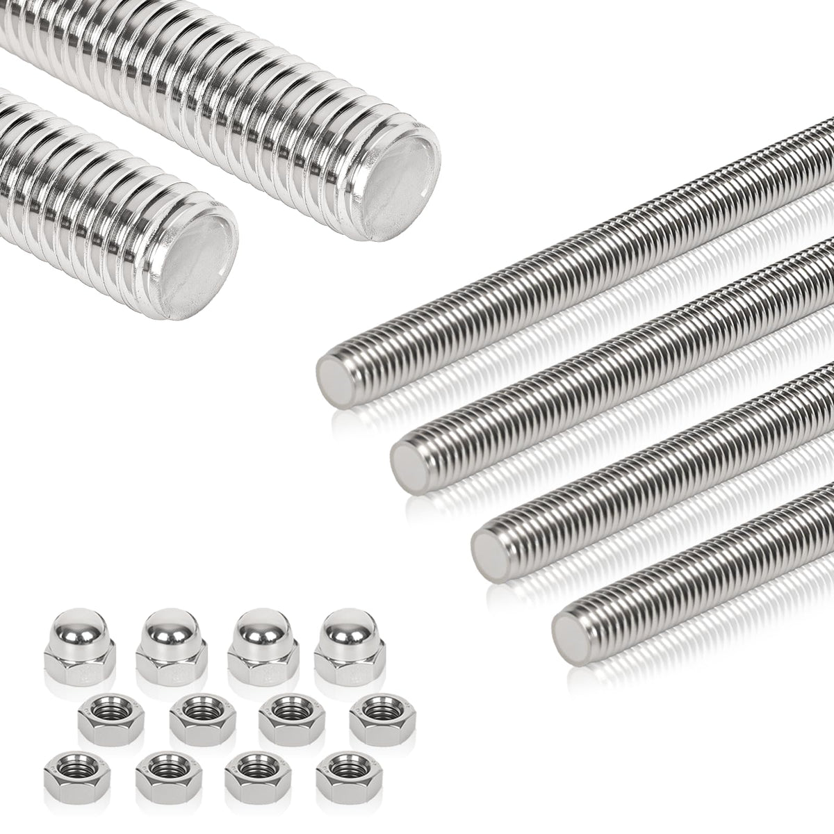 Arwnnklo 4 Pcs 304 Stainless Steel M6 Fully Threaded Rod,14"(360mm) Long Threaded Rod,Right Hand Threads，with Nuts (4, M6x360mm)