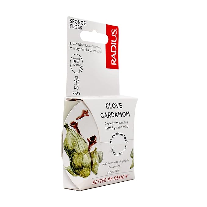 RADIUS Clove Cardamom Dental Floss 55 Yards Vegan & Non-Toxic Oral Care Boost & Designed to Help Fight Plaque Clear - Pack of 3