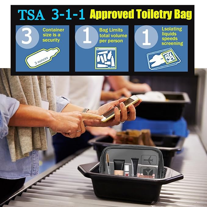 MODENGKONGJIAN TSA Approved Toiletry Bag, 3 Pcs Clear Toiletries Bags Quart Size Travel Makeup Cosmetic Bag for Women Men, Carry on Airport Airline Compliant Bag (Flesh Pink)