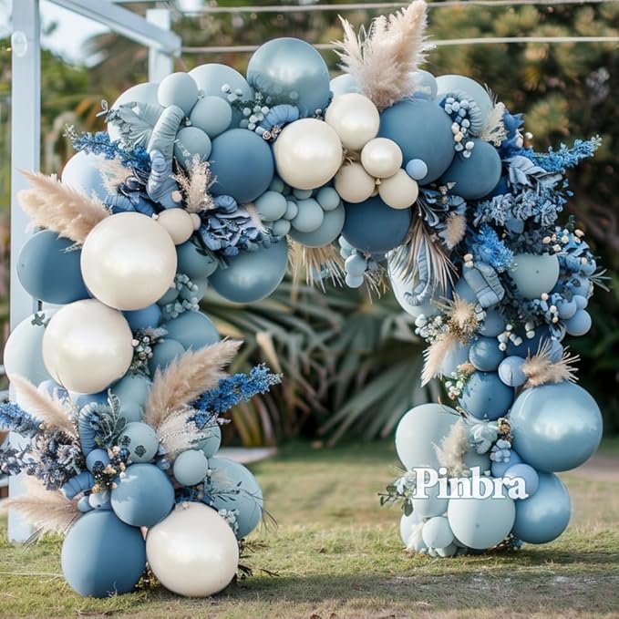 Dusty Blue Balloon Garland Double Stuffed Slate Pastel Blue White Sand Pearl Balloon Arch Kit for Baby Shower Birthday Bridal Wedding Graduation Easter Party Decorations