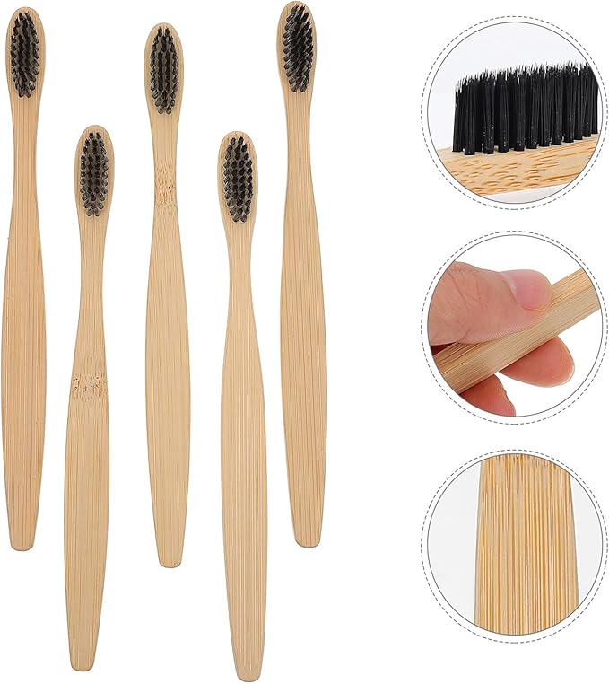 Vaguelly Disposable Charcoal Toothbrushes for Adults 10pcs, Soft Nylon Bristles with Wooden Handle, Natural Oral Care Tools Suitable for Travel and Daily Cleaning