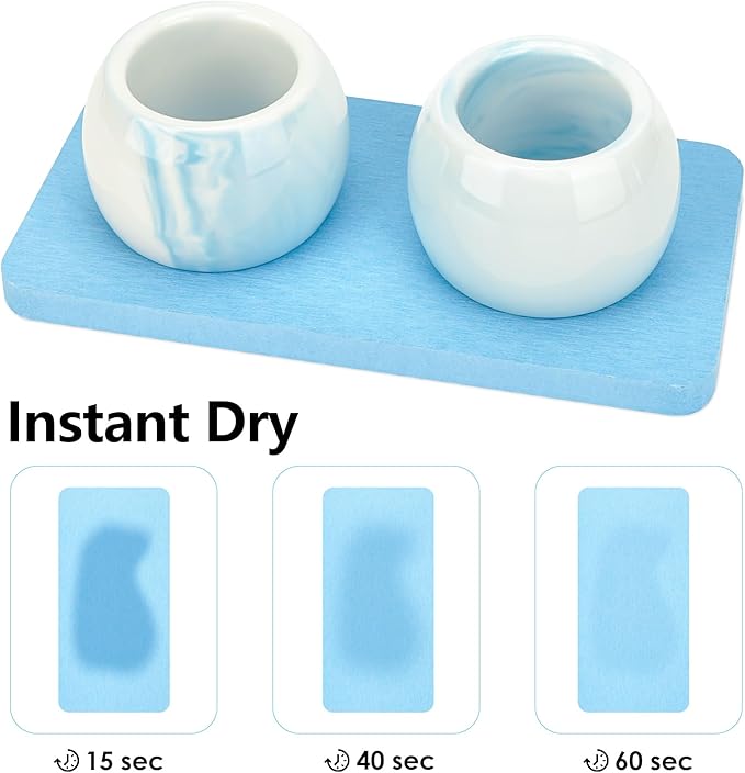 2 Pack Ceramic Toothbrush Holder with Diatomite Toothbrush Tray for Bathroom Shower Countertop Storage Organizer, Small Toothpaste Razor Electric Tooth Brush Head Stand (Blue)