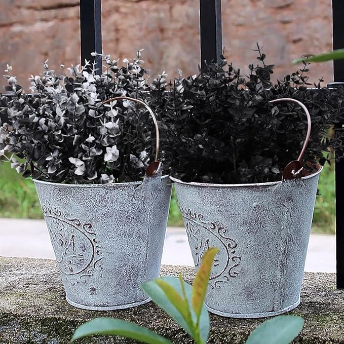 RECUTMS Black Artificial Flowers, Fake Outdoor UV Resistant Plants Faux Plastic Greenery Shrubs Indoor Outside Hanging Planter Halloween Flower Decoration, Garden Decor (Black Eucalyptus)