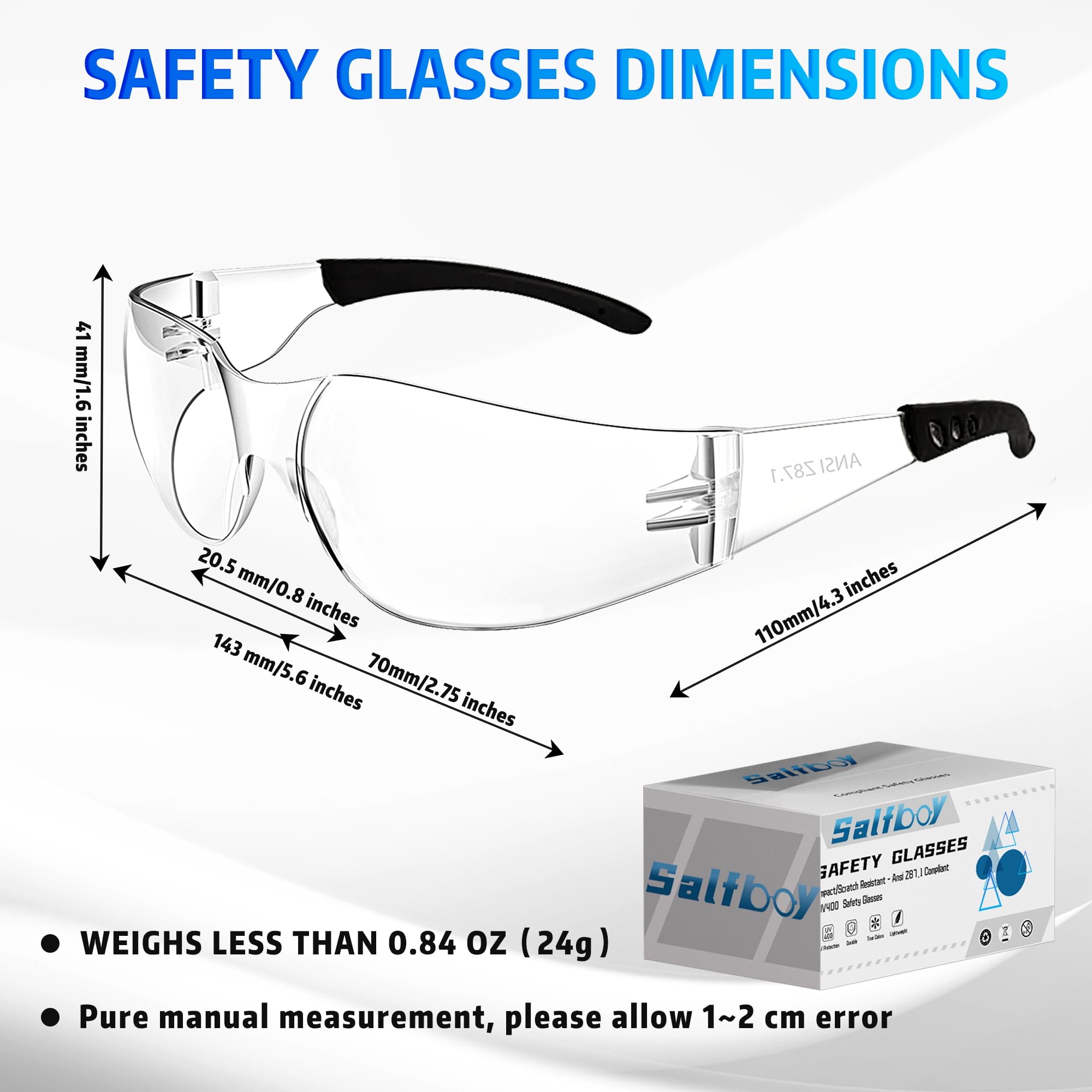 Salfboy Clear Safety Glasses Bulk of 100 Ansi Z87.1 Certified for Scratch Impact Resistant Lens Protective Eyewear for Work, Lab, Construction