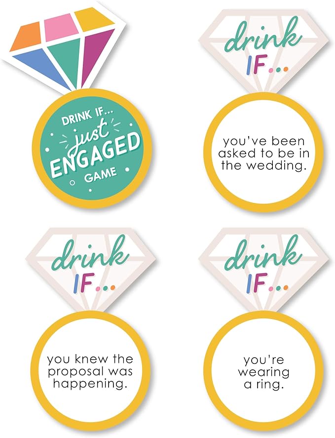 Big Dot of Happiness Drink If Game - Just Engaged - Colorful - Engagement Party Game - 24 Count