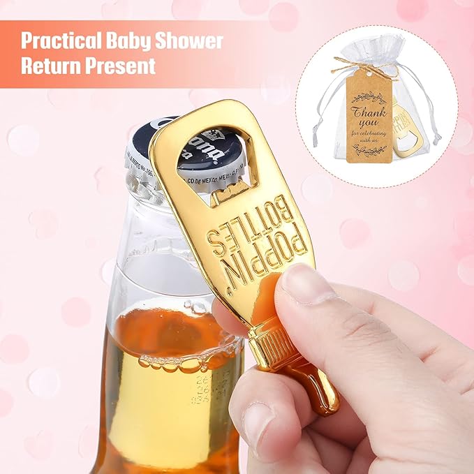 CHENGU Popping Bottle Openers Baby Shower Return Favors for Guests Bottle Opener Decorations and Souvenirs with Organza Bags Thank You Tags for Theme Party Favors (Retro Style,151 Pieces)