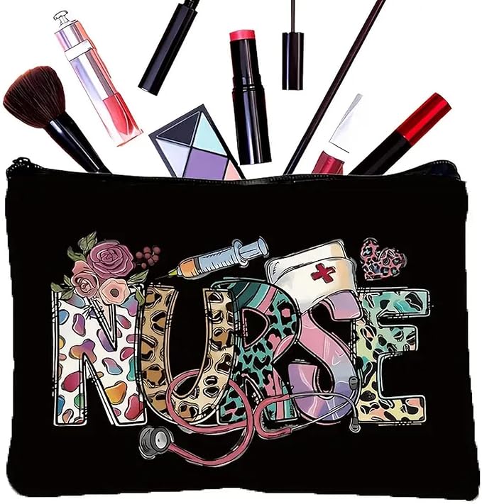 GRITOSE Nurse Makeup Bags Nurse Gift Nurse Accessories Toiletry Bag for Birthday Gift Friend Student Nurse Cosmetic Bags With Zipper, Black Small Cosmetic Travel Pouch