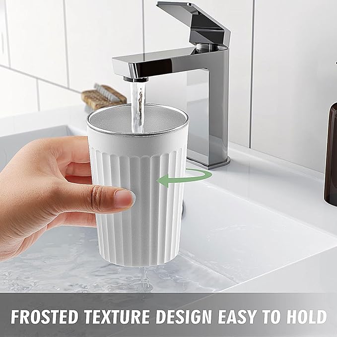 Toothbrush Holder for Bathroom-12oz Unbreakable Stainless Steel Bathroom Cups,Easy to Clean Toothbrush Cup, Reusable Bathroom Tumbler Cups for Home/School/Office(3" x 4.5" White)