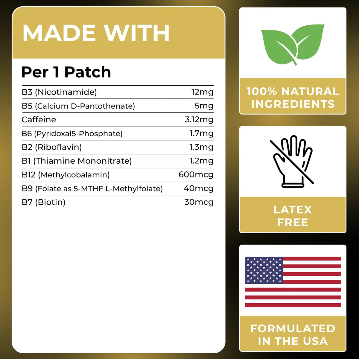 Energy Patches with B12 - Advanced B-Vitamin Complex + Natural Caffeine, Signature Edition for Women & Men - Energy & Focus - 60 Day Supply