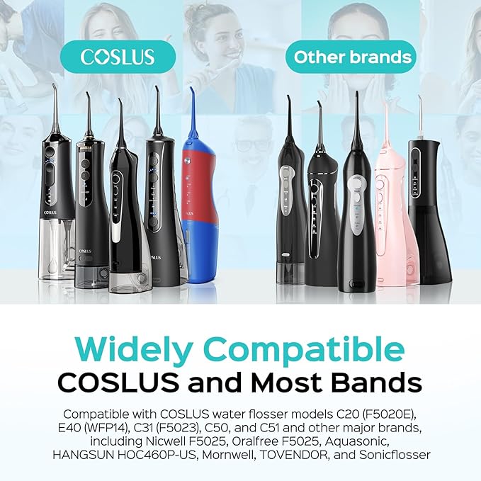 COSLUS Original Water Flosser Replacement Tips: Replacement Heads Compatible with COSLUS, Aquasonic, Nicwell, Oralfree, WELLFINE, Hangsun, Tovendor Water Dental Pick, Flosser Accessory, 5 Mix Jet Tips
