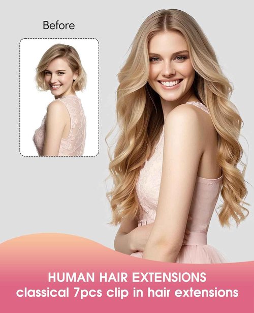 Youngsmile Human Hair Extensions Clip in Balayage Ash Brown Fading to Platinum Blond mixed Ash Blond Clip in Hair Extensions For Women Easy To Install Full Head 16inch 7Pcs 120g (CLIP#8/60/18-16Inch)
