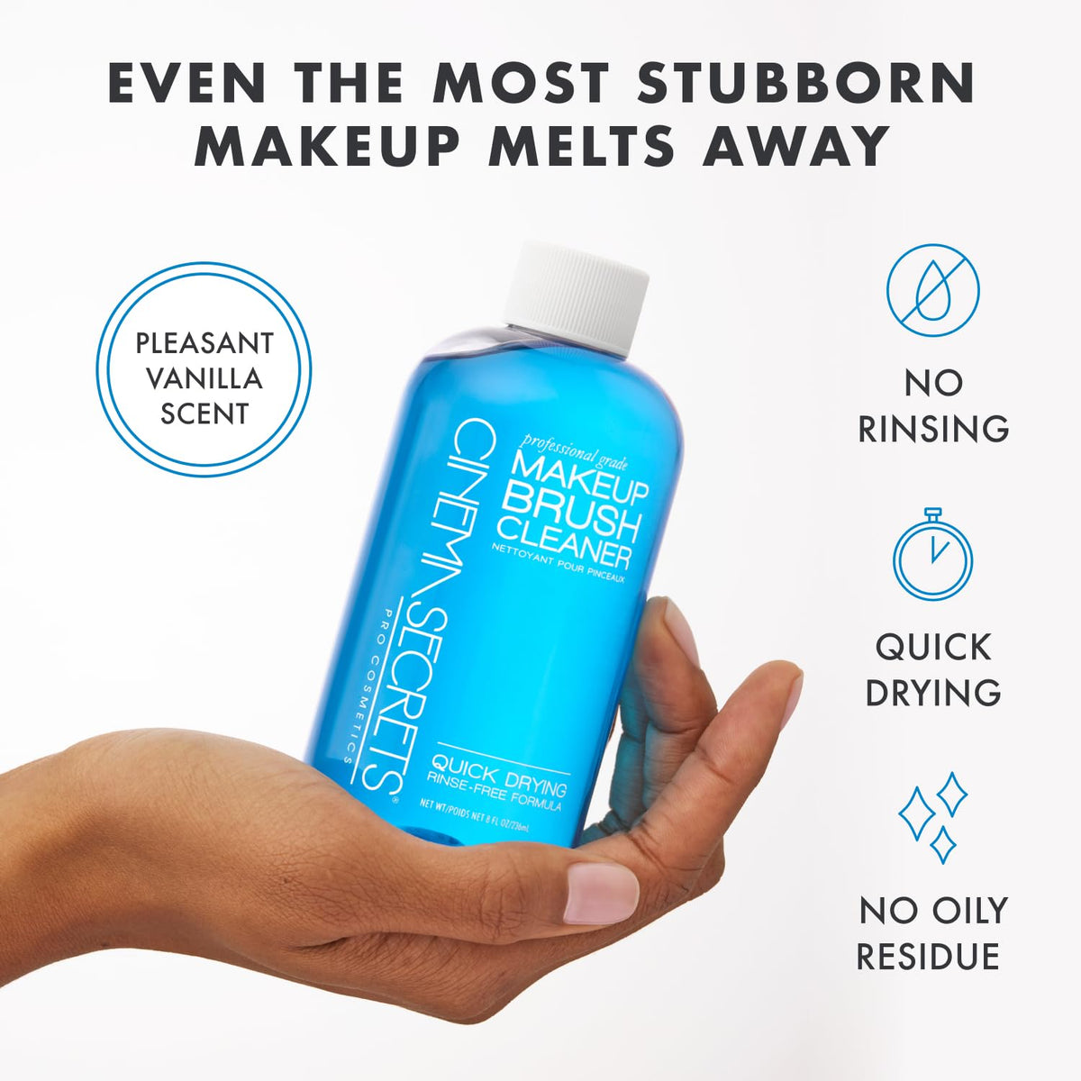 Cinema Secrets Original Blue Vanilla Makeup Brush Cleaner Solution & Spray Combo - Professional Cleanser for Makeup Brushes - Quick-Drying & Rinse-Free - Removes Built-Up Make Up (16 fl oz & 2 fl oz)