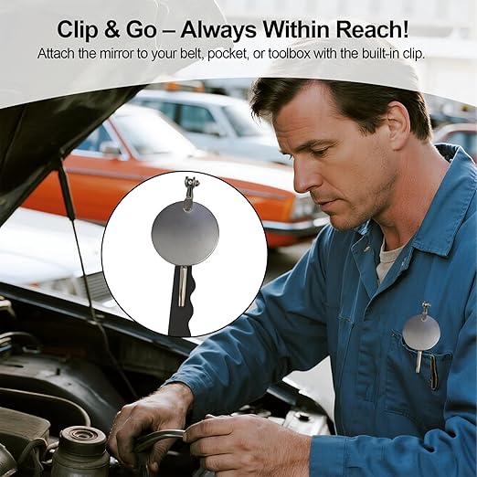 Telescoping Inspection Mirror with Rotating Head,Extendable Mechanic Mirror with Long Handle and Clip-On Design for Mechanics, Dentists, Auto, Boat (2.05in Round &1.18in Round & 1.02 * 1.97in Oval)