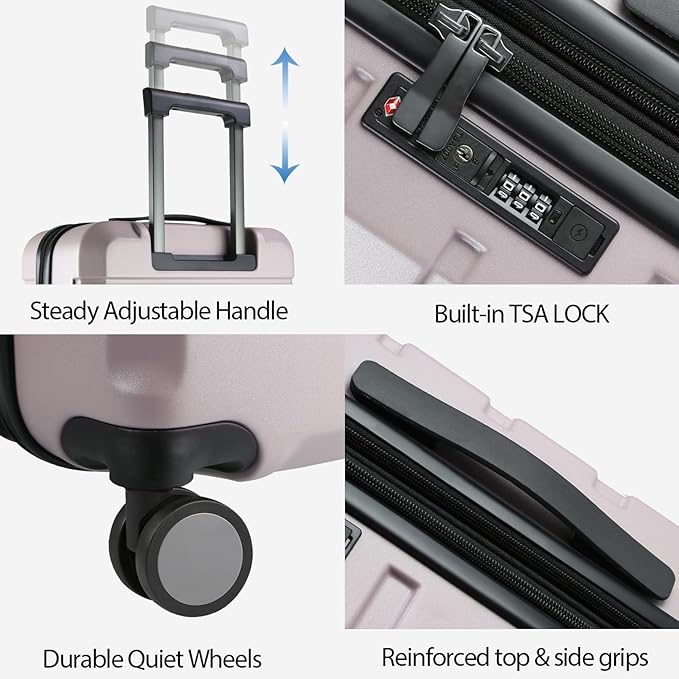 KROSER Hardside Expandable Carry On Luggage with Spinner Wheels & Built-in TSA Lock, Durable Suitcase Rolling Luggage with USB Port, Carry-On 20-Inch, Matte Purple/Pink