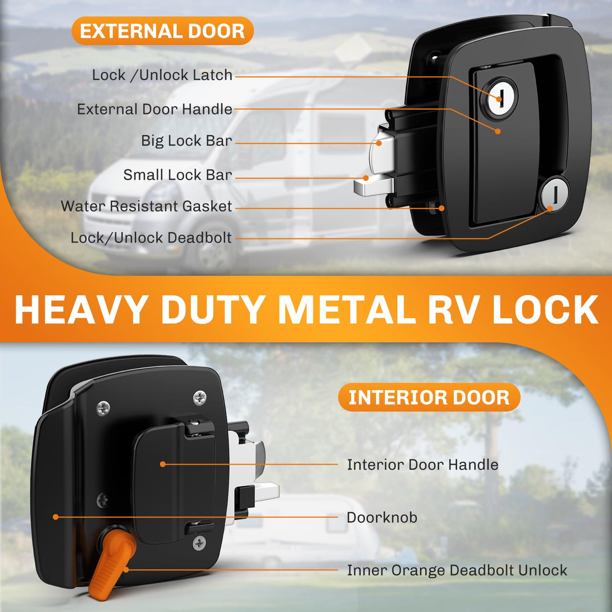 WELLUCK RV Door Lock Replacement with Paddle Deadbolt, 100% Metal Camper Door Latch Handle Lock, RV Entry Door Lock for Camper Horse Travel Trailer Cargo Hauler