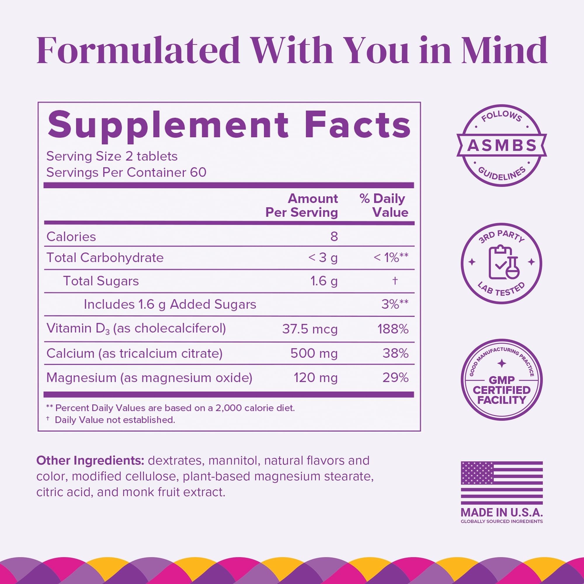 BariMelts Calcium Citrate with Vitamin D3 & Magnesium, 240 Smooth-Dissolving Tablets (2-Month Supply), Bariatric Calcium Supplements for Women, Natural Berry Flavor