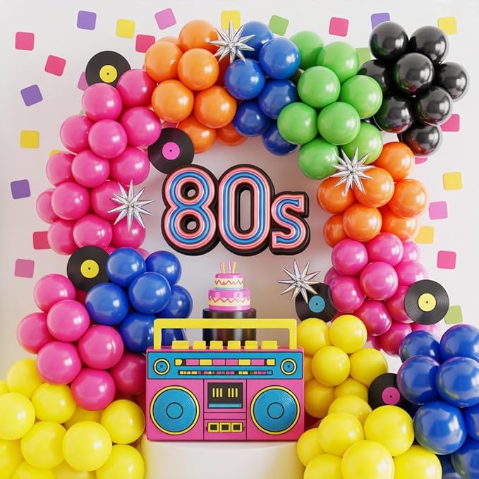 90s 80s Party Balloon Garland Arch Kit, 90s 80s Theme Party Decorations with Hot Pink Black Star Foil Balloons for Retro Theme Fever Nostalgic Birthday Party Decoration