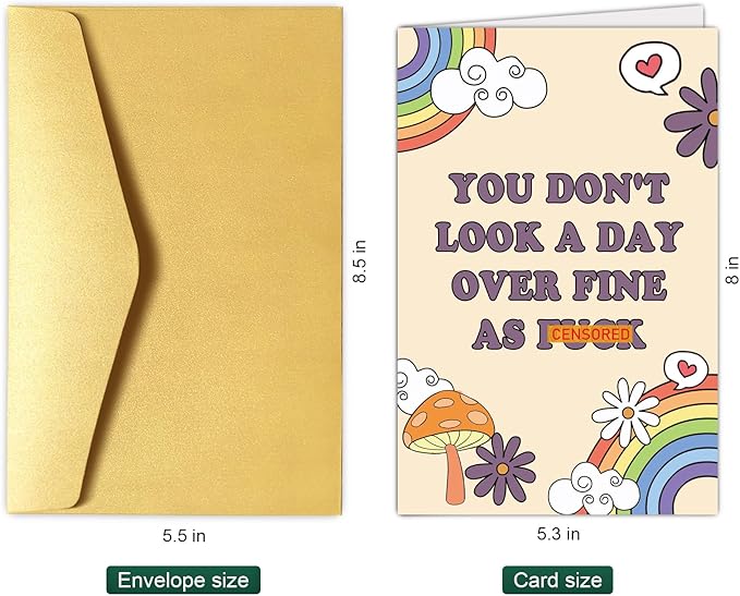 Chenive Funny Birthday Card for Her, Happy Birthday Card for Wife Girlfriend, Rainbows Bday Greeting Card for Friend Bestie, You Don't Look A Day Over Fine