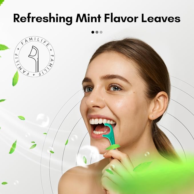 FAMILIFE Floss Picks 75 Count Mint Flavor, Dental Floss Picks for Adults & Kids, Strong Thread Flossers & Tooth Picks Flossers for Daily Oral Care Travel Floss Bag