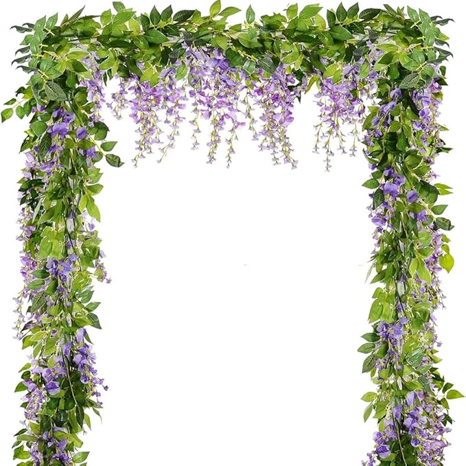 5pack Wisteria Garland Artificial Flowers Garland Fake Hanging Wisteria Vines for Wedding Floral Decor-Total 33 Ft (Light Purple)