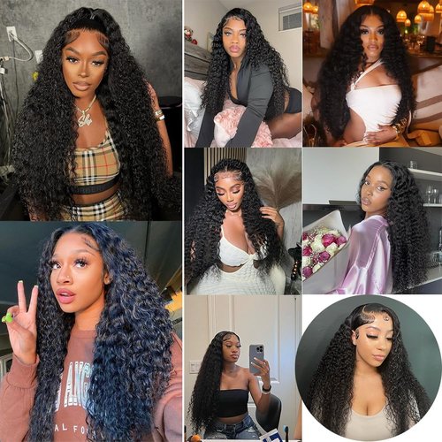 UDesire Deep Wave Human Hair Bundles 12A Brazilian Virgin Human Hair Bundles 18 20 22 Inch Wet and Wavy Curly Bundles Human Hair Extensions for Black Women Natural Black Color