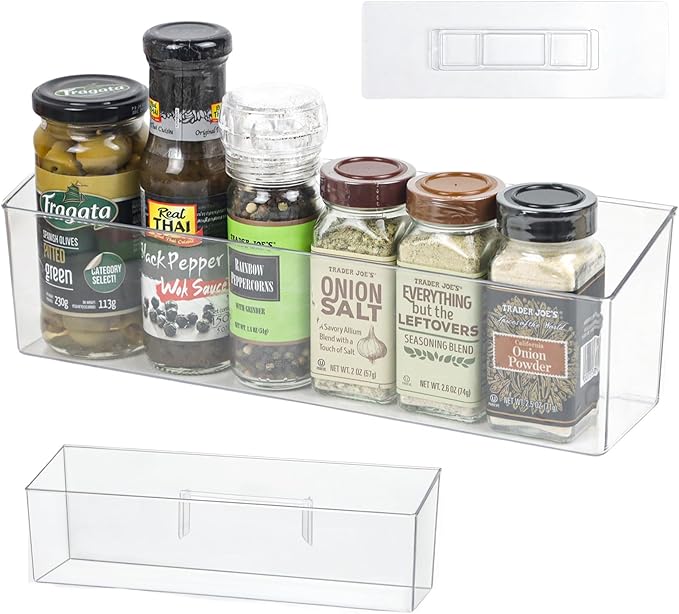 Wall Mounted Organizer Bins, Wall Mount Spice Rack, Adhesive Hanging Bin Fridge Organizer for Bathroom,Kitchen,Cabinet,Pantry,Countertops (12.2×3.9×3.1")