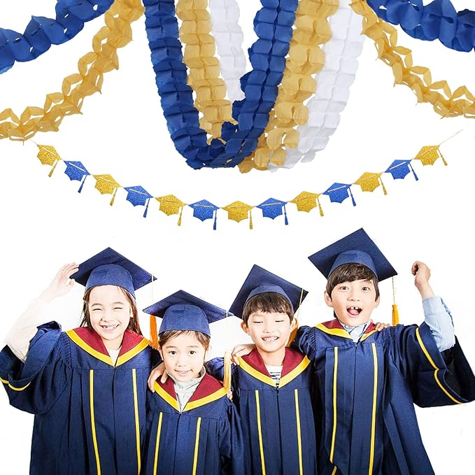 Navy-Blue White-Gold Party-Decorations Streamers Garland - 12pcs Royal Blue Graduation 2026 4-Leaf Paper Clover Streamer Men Boy Birthday Wedding Bridal Shower Flower Banners Fathers day Decor Ouruola