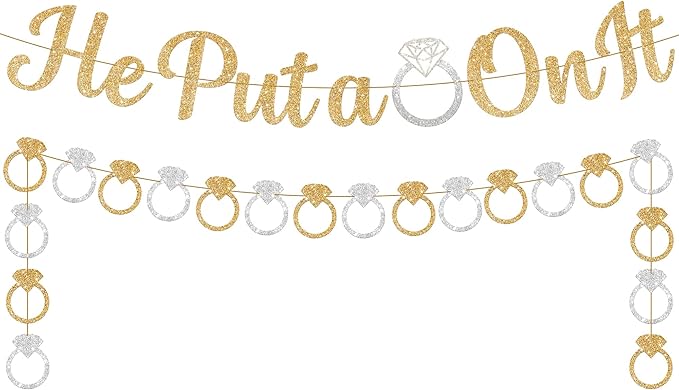 KatchOn, He Put a Ring On It Banner - 10 Feet, No DIY | Gold and Silver Engagement Party Decorations | He Put A Ring On It Sign for Bachelorette Party Decorations, Bridal Shower Decorations